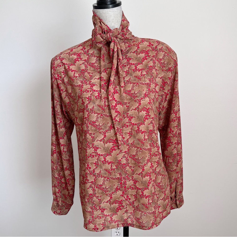 Pendleton Country Sophisticates Vintage Tie Neck Blouse Bow Top Floral 12